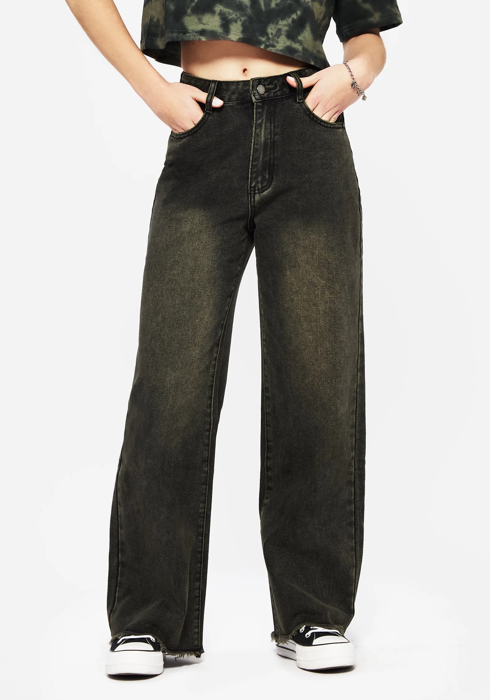 Eco Friendly Dye Brushed Interior Anthea Wide Leg Washed Denim Jeans