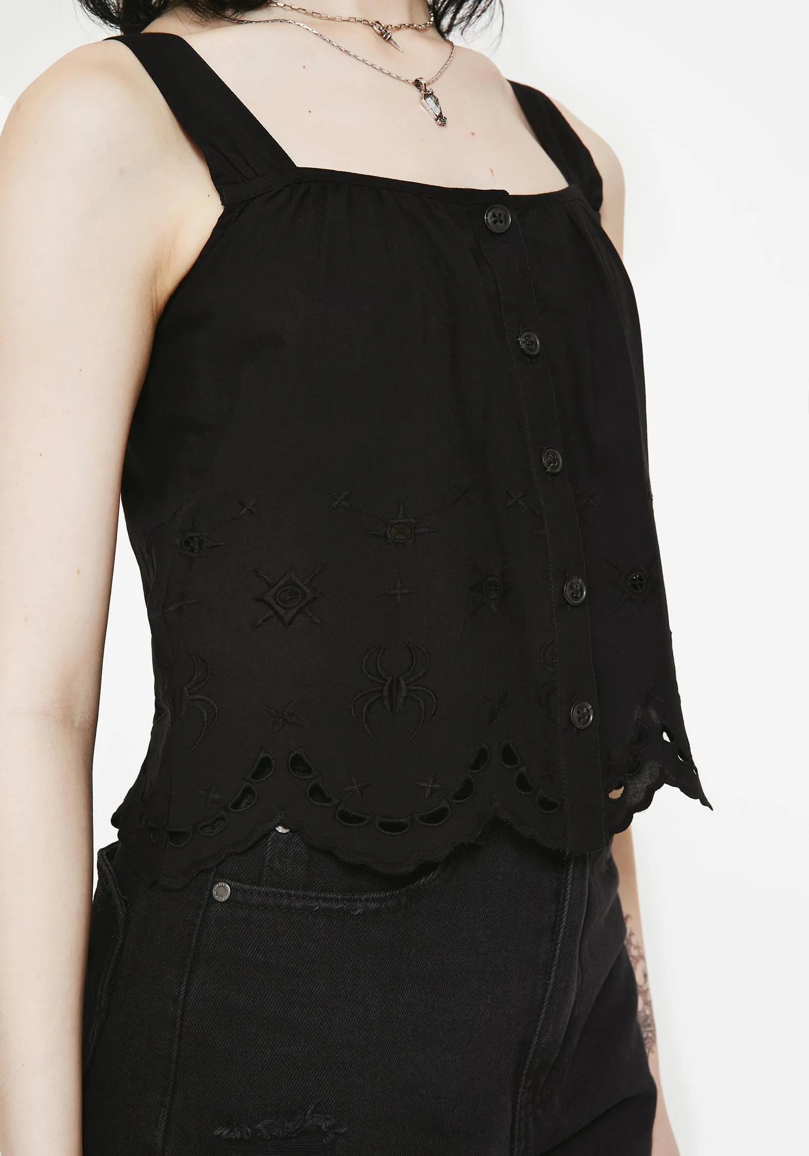 Synthweb Cotton Broderie Hem Cami Top Knit Fabric Technology