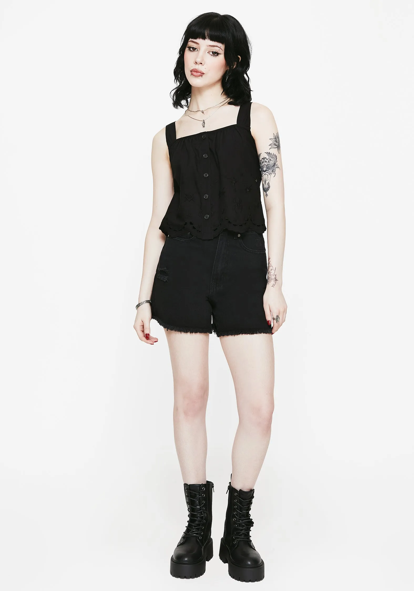 FlatlockSeamTechnique Synthweb Cotton Broderie Hem Cami Top