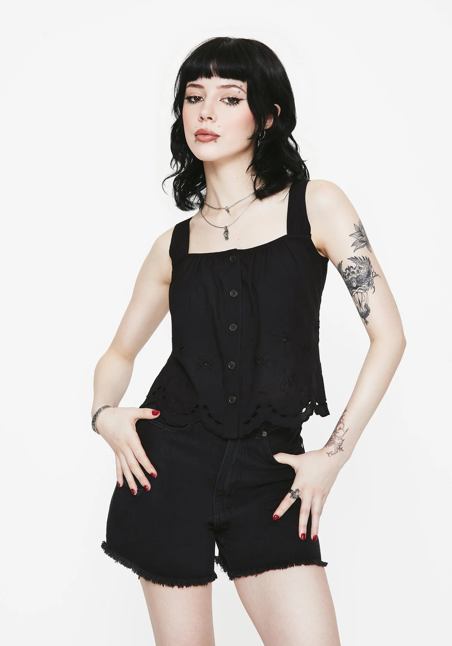 AntiStatic Weave Yarn Dye Stripe Synthweb Cotton Broderie Hem Cami Top