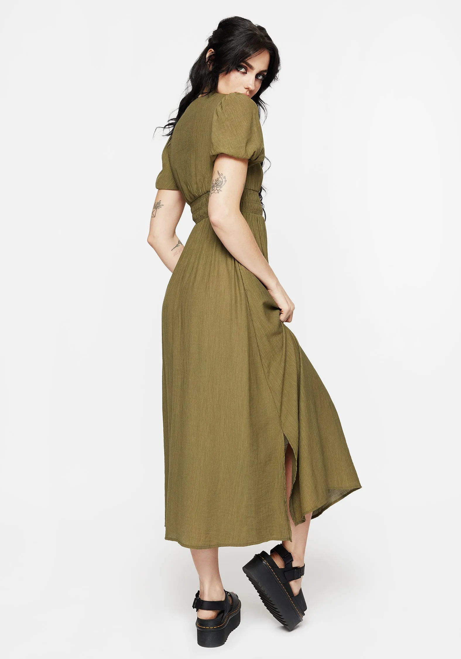 Fresh Glow Tryphena Shirred V Neck Midaxi Dress