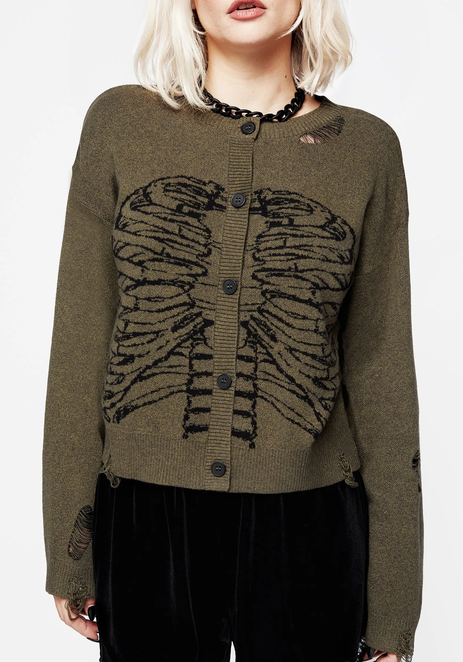 Vertebrae Graphic Knit Crop Cardigan Light Warmth SnagResistant Surface