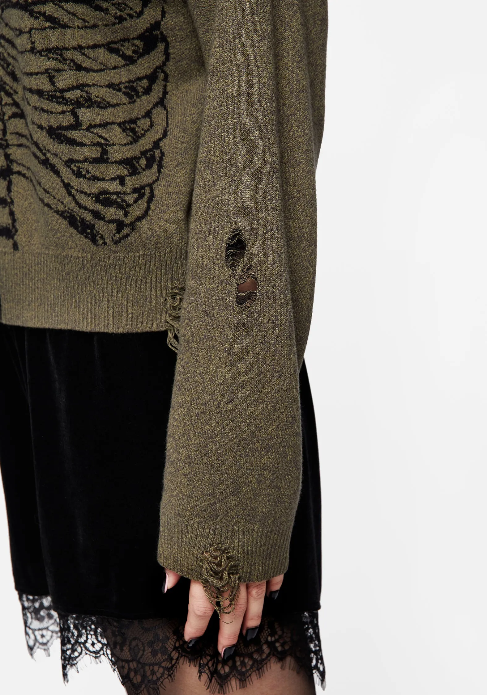 Durable Edge Binding Vertebrae Graphic Knit Crop Cardigan