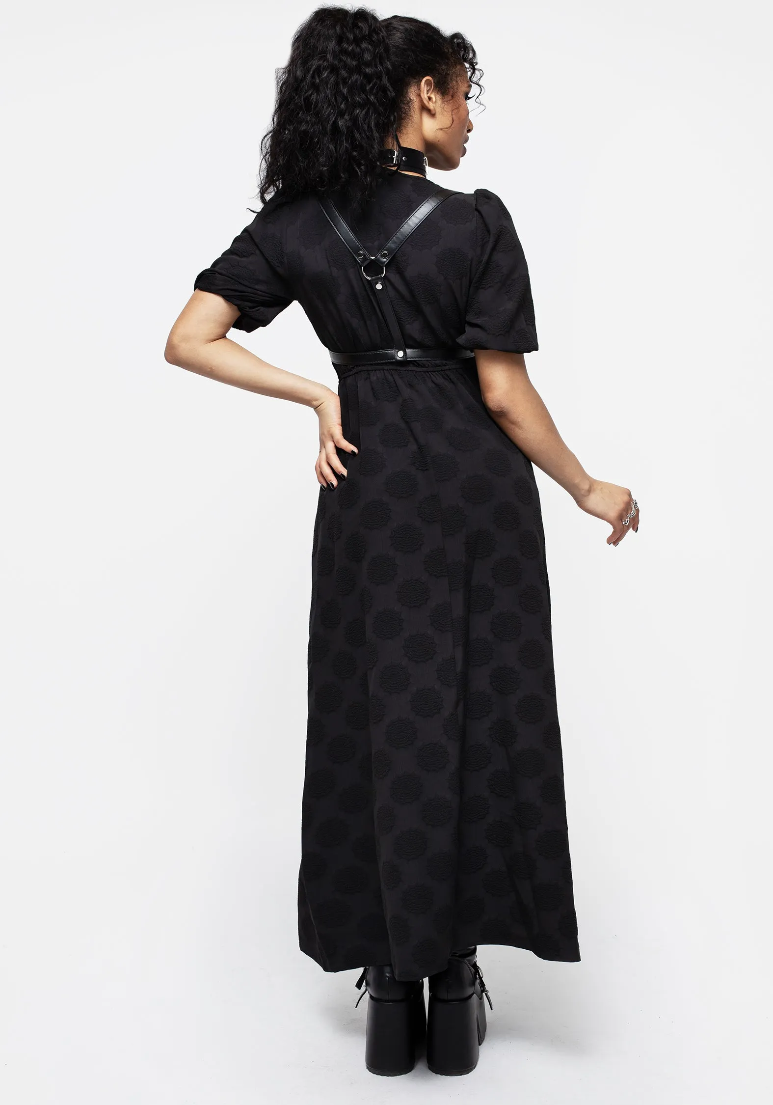 Flexible Cut Fall Outfit Arachnida Bouffant Sleeve Maxi Dress