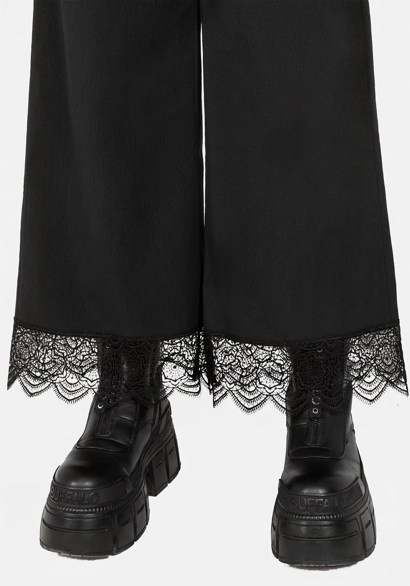 Araneo Lace Hem Wide Leg Trousers Breathable Comfort Soft Focus