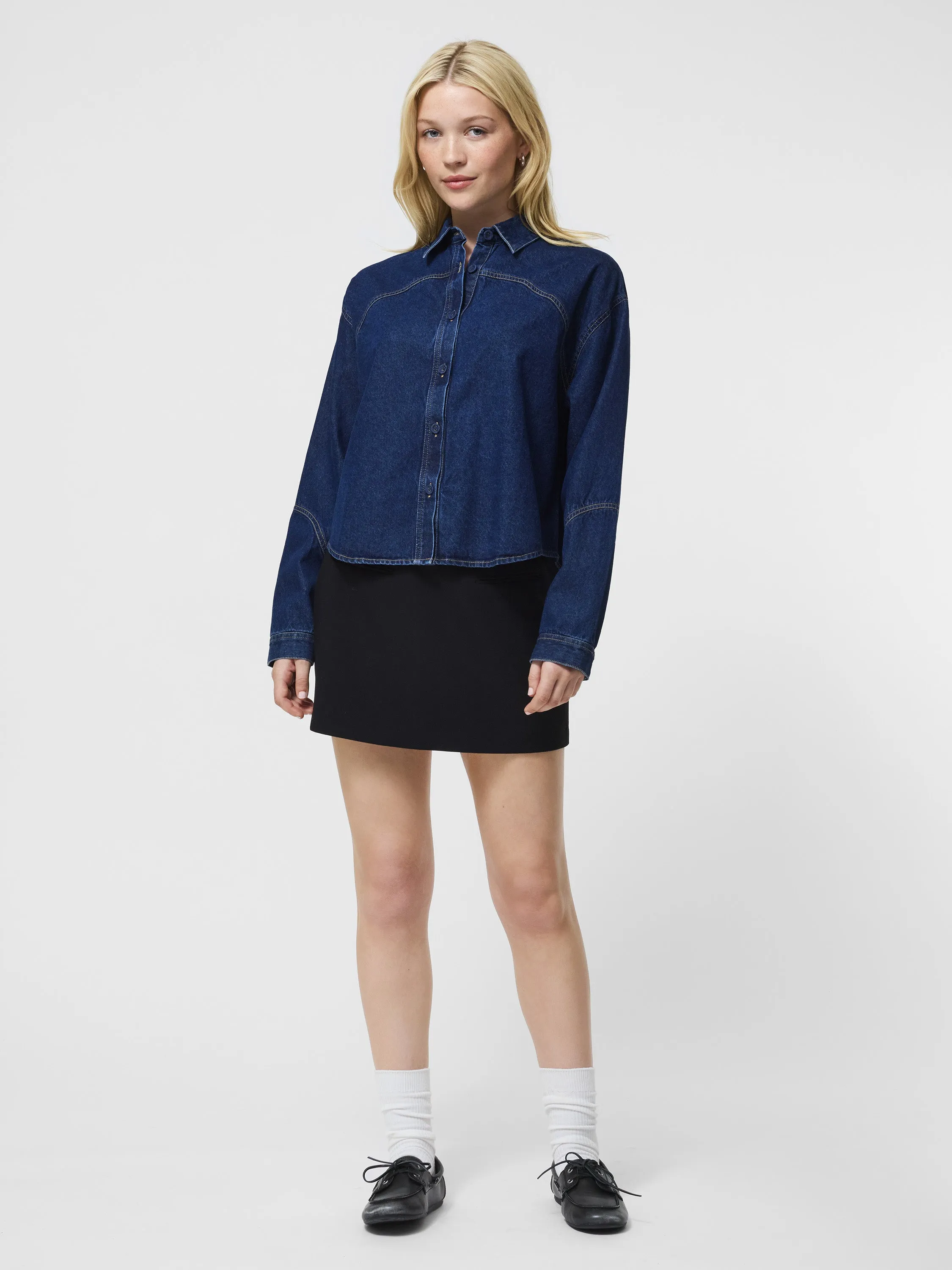 PolyesterBlend Everyday Wear Archie Denim Cropped Shirt