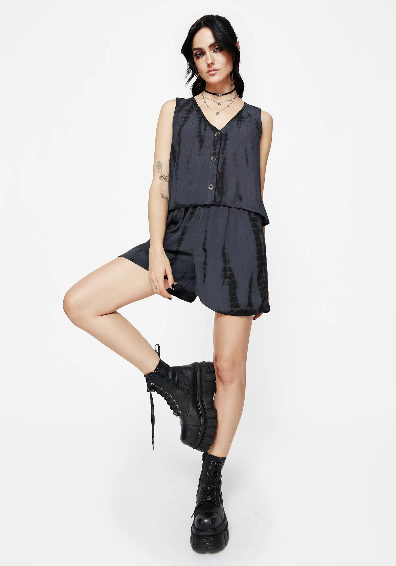 Reflective Accent Trim Aria Tie Dye Button Up Top