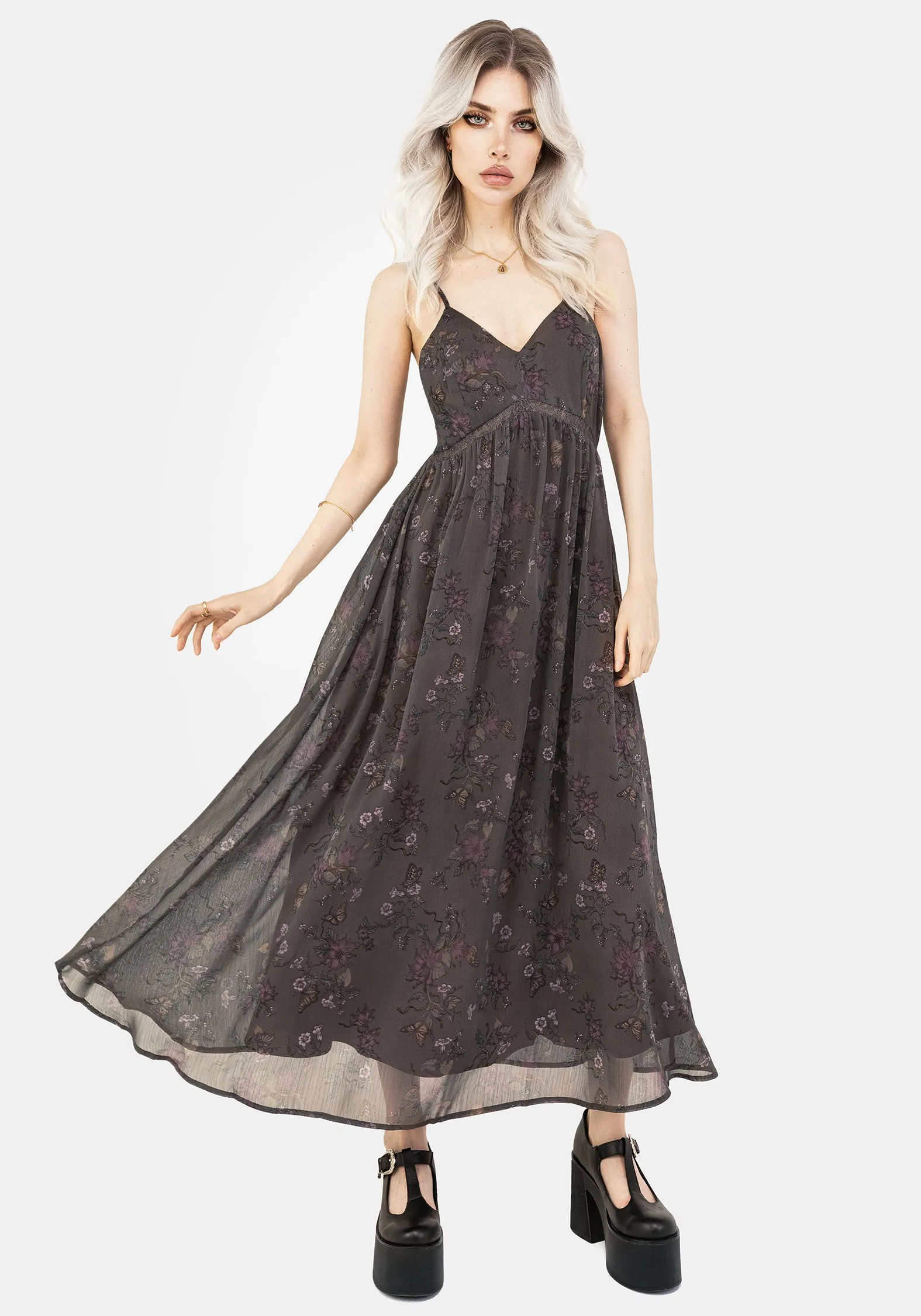 Balanced Shape Arnora Chiffon Lace Insert Cami Midaxi Dress