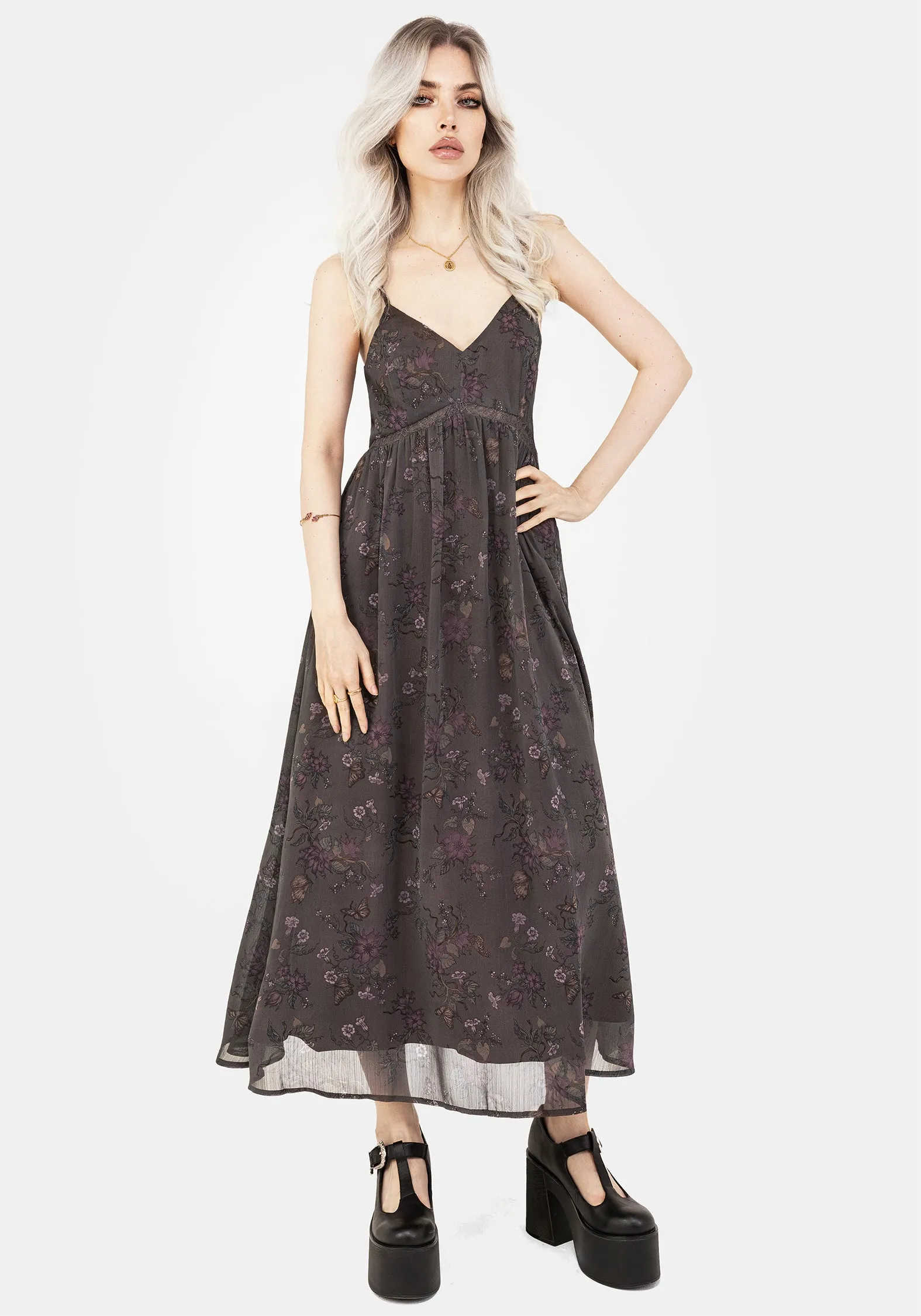 Arnora Chiffon Lace Insert Cami Midaxi Dress Polished and Elegant