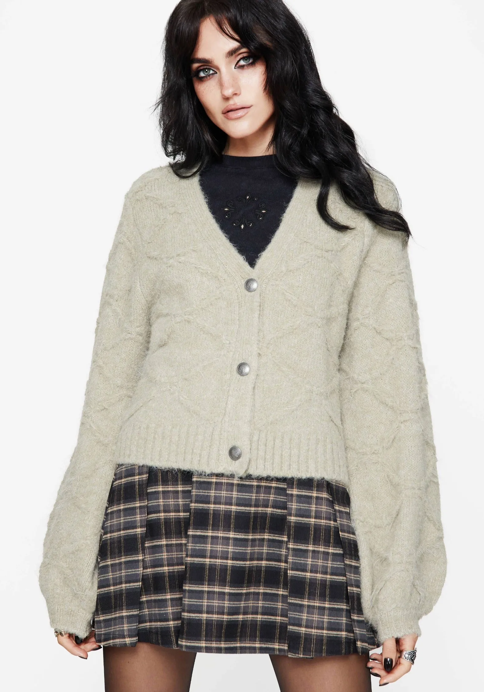 Light Fabric Artha Fluffy Cable Knit Cardigan