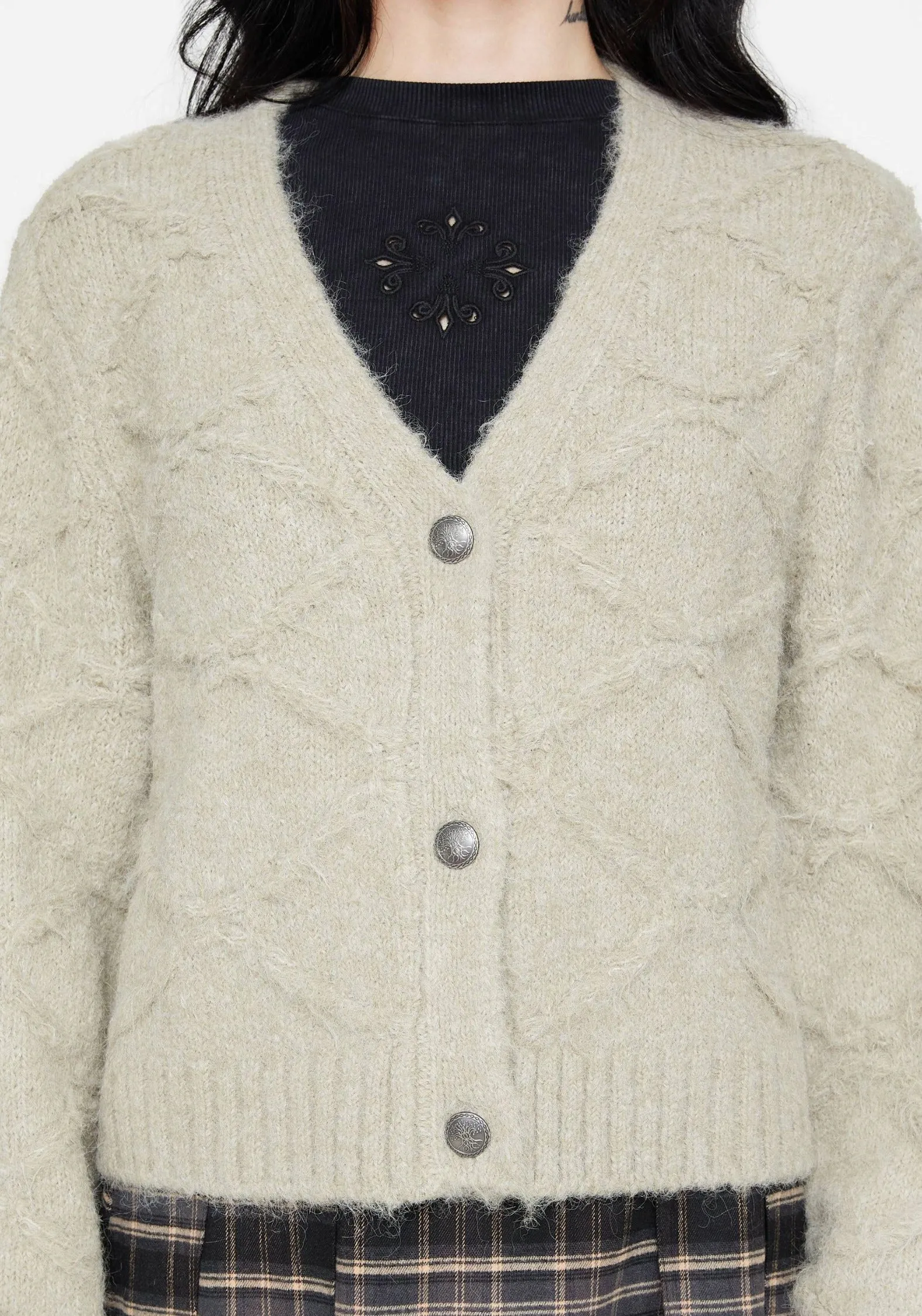 Artha Fluffy Cable Knit Cardigan AbrasionResistant Surface Minimalist Aesthetic