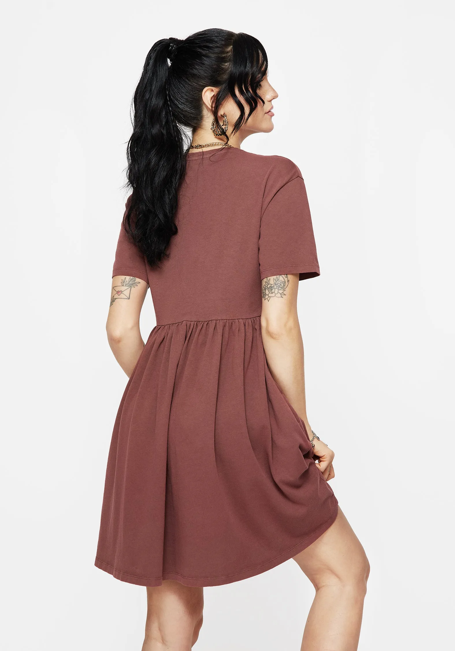 Smart Glide Aster Cotton Pentagram Embroidered Mini Skater Dress