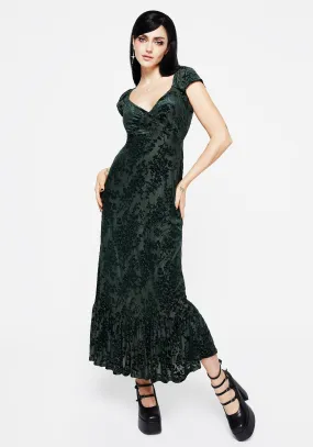 Night Mood Refined Presence Avalon Floral Flocked Velour Frill Sleeve Midaxi Dress