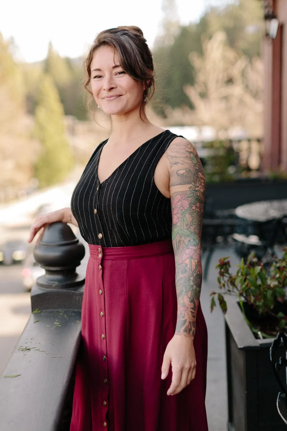 Natural Fiber Blend Aviva Top in Black Pinstripe