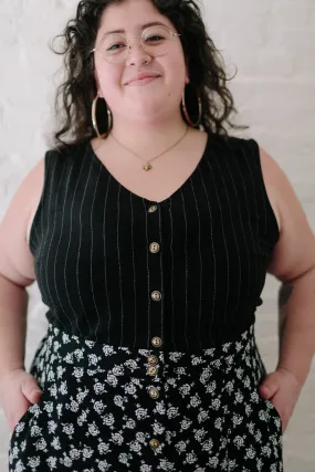 Aviva Top in Black Pinstripe Multipanel Construction