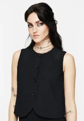 Full Coverage Fit Compression Fit Aya Embroidered Linen Blend Button Front Waistcoat