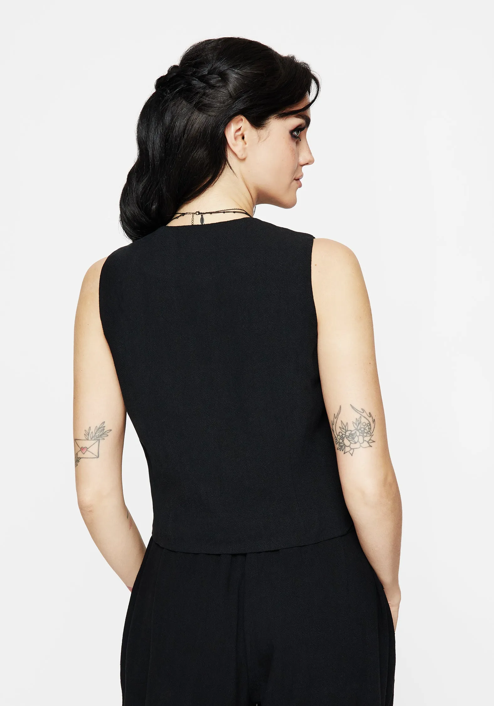 AllPurposeWear Aya Embroidered Linen Blend Button Front Waistcoat