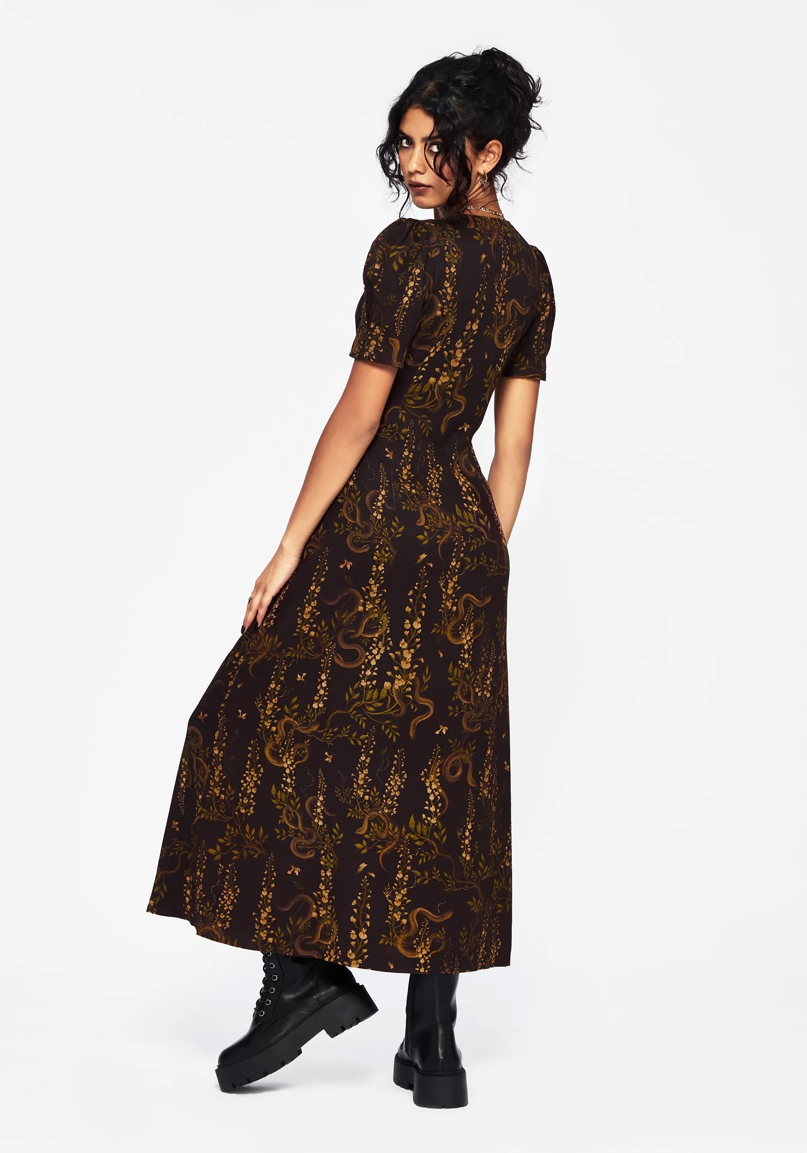 Ruby Glow Vintage Love Azazel Snake Printed Midaxi Dress
