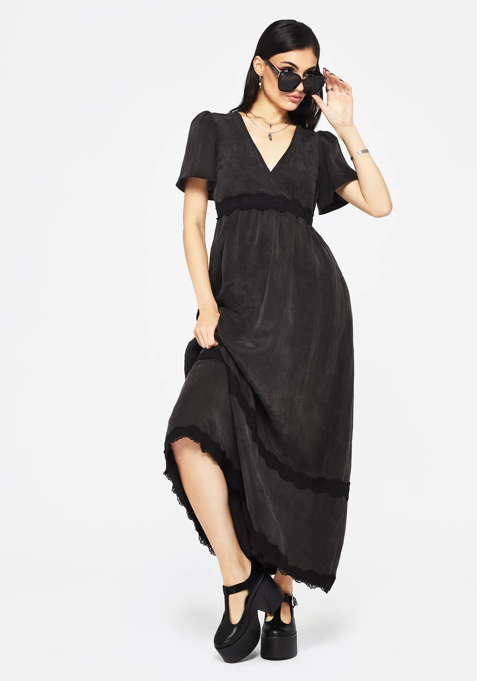 Silk Air Maeve Lyocell Blend Lace Detail Maxi Dress