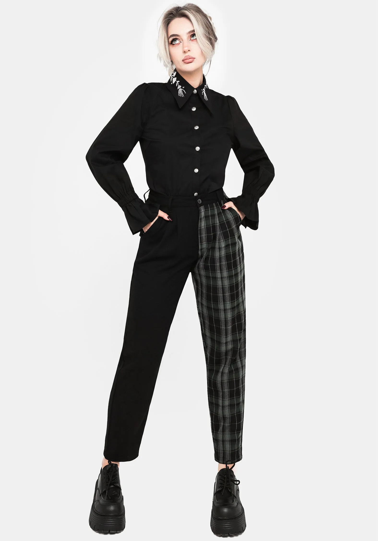 Twist Knot Details Checkmate High Waist Tapered Trousers