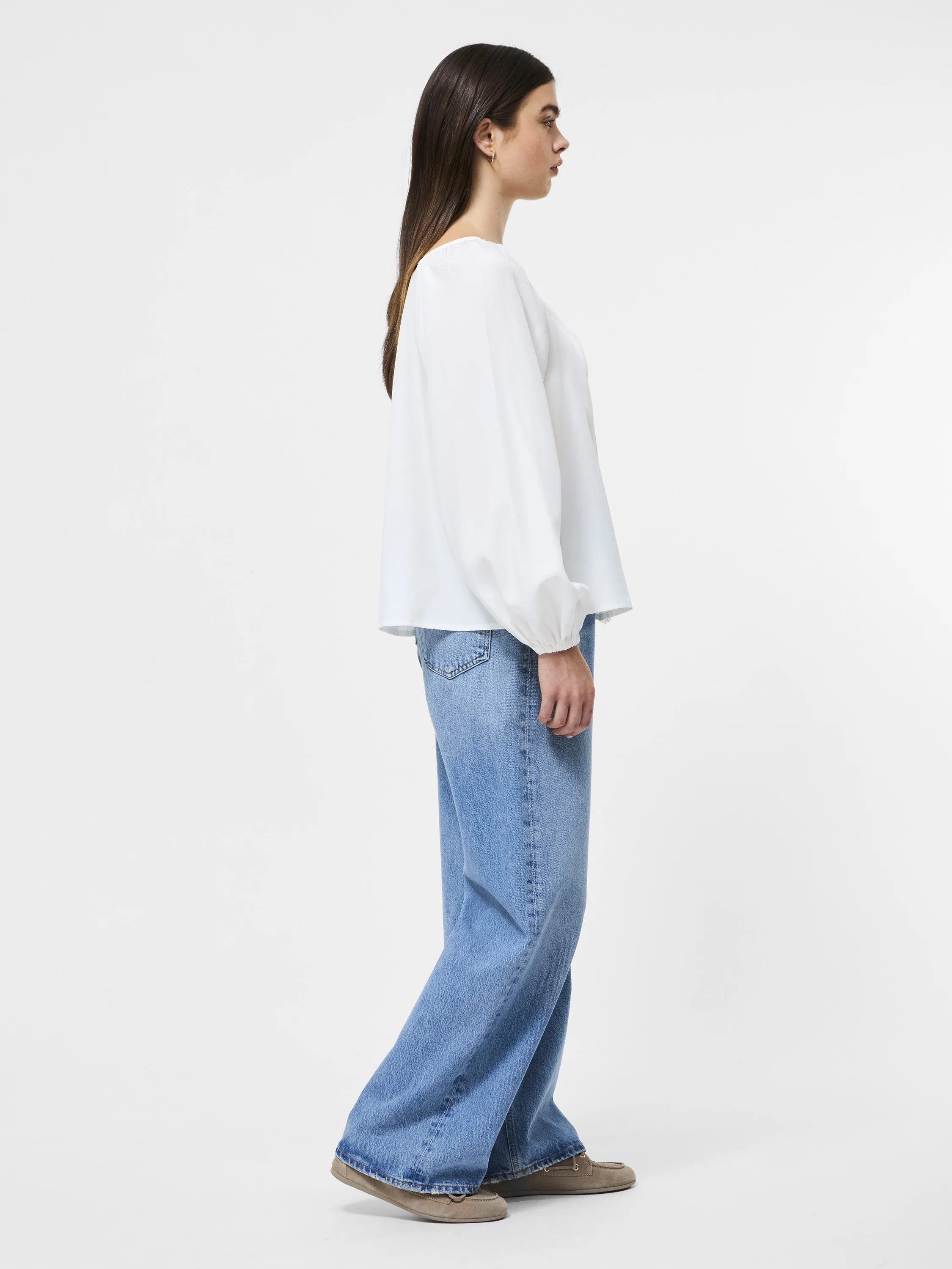 HighStretch Foldable Cuff Design Balloon Sleeve Shirt