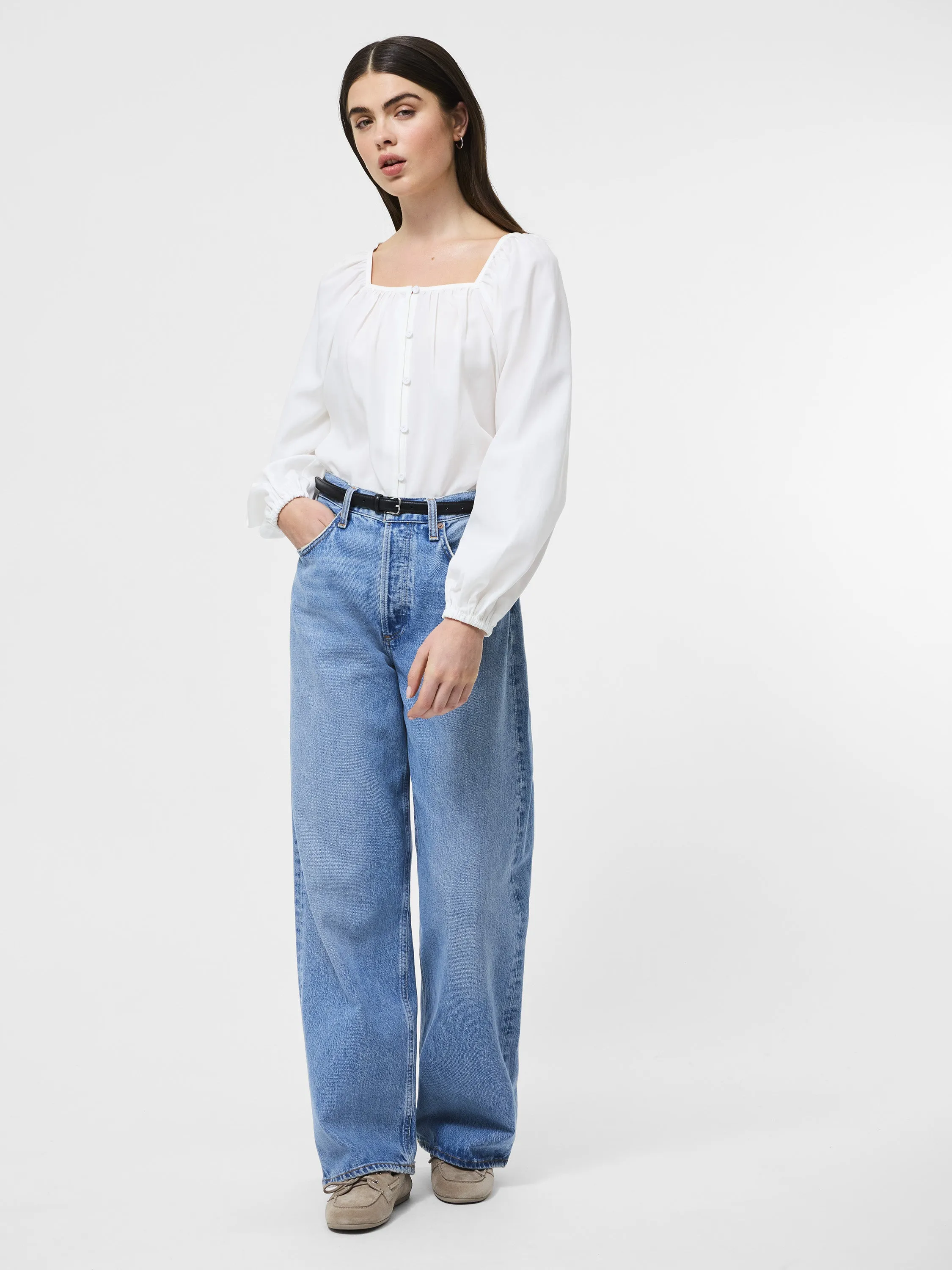 Balloon Sleeve Shirt Breathable Microfiber Tubular Body Construction