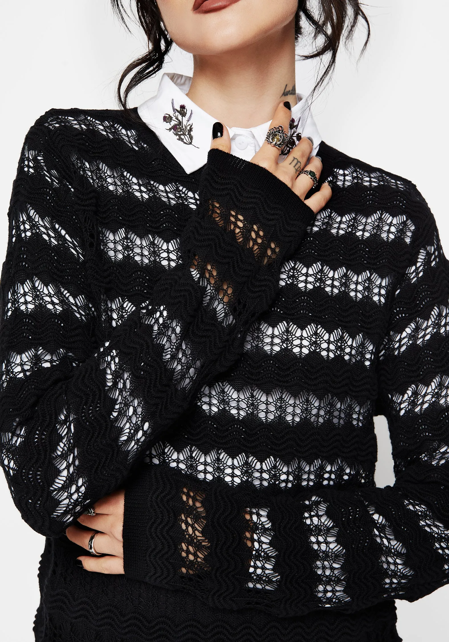Wyn Cotton ZigZag Knit Long Sleeve Jumper Street Style Jacquard Weave