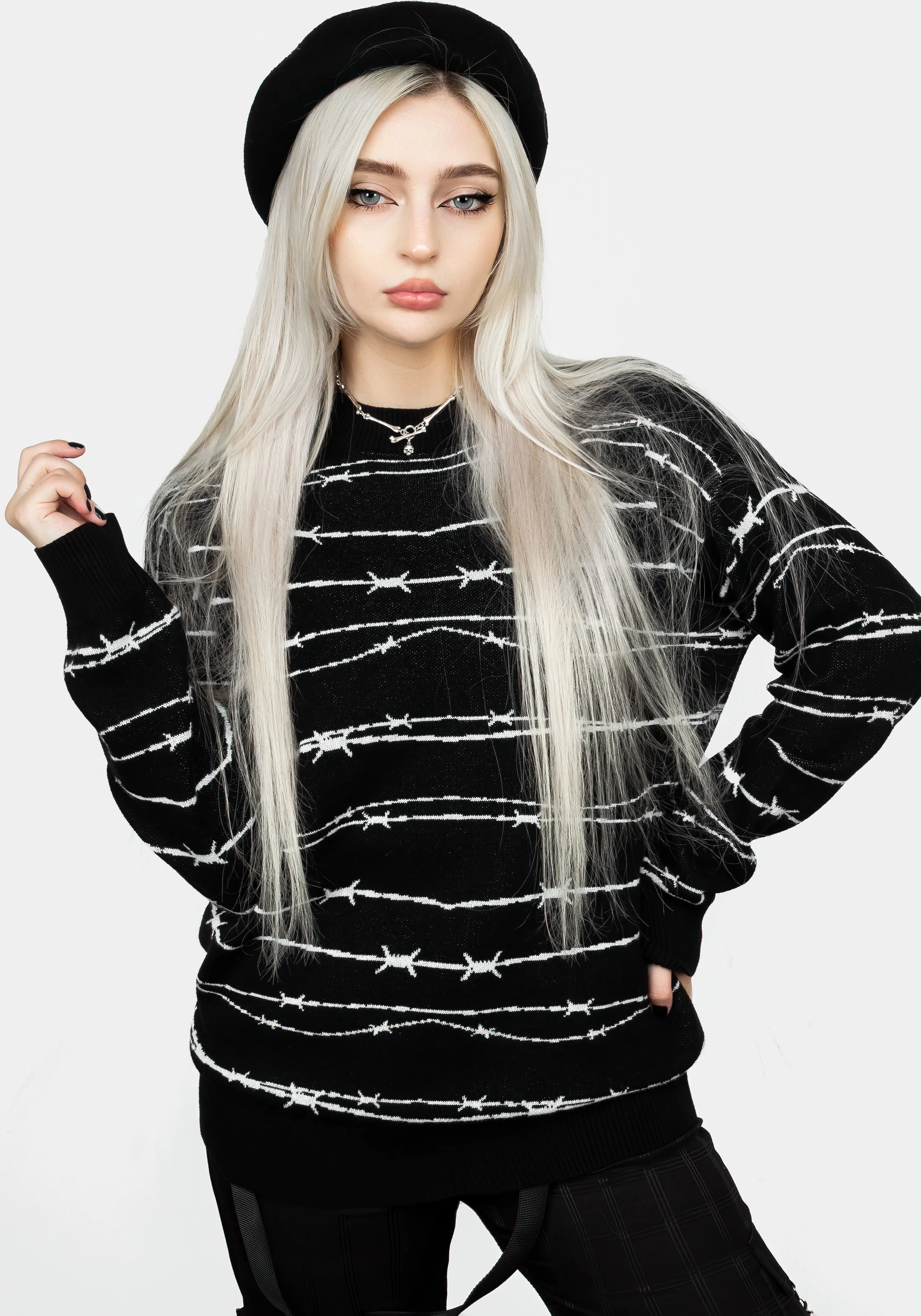 Barbed Longline Crew Neck Jumper AntiStatic Yarn Warm Classic