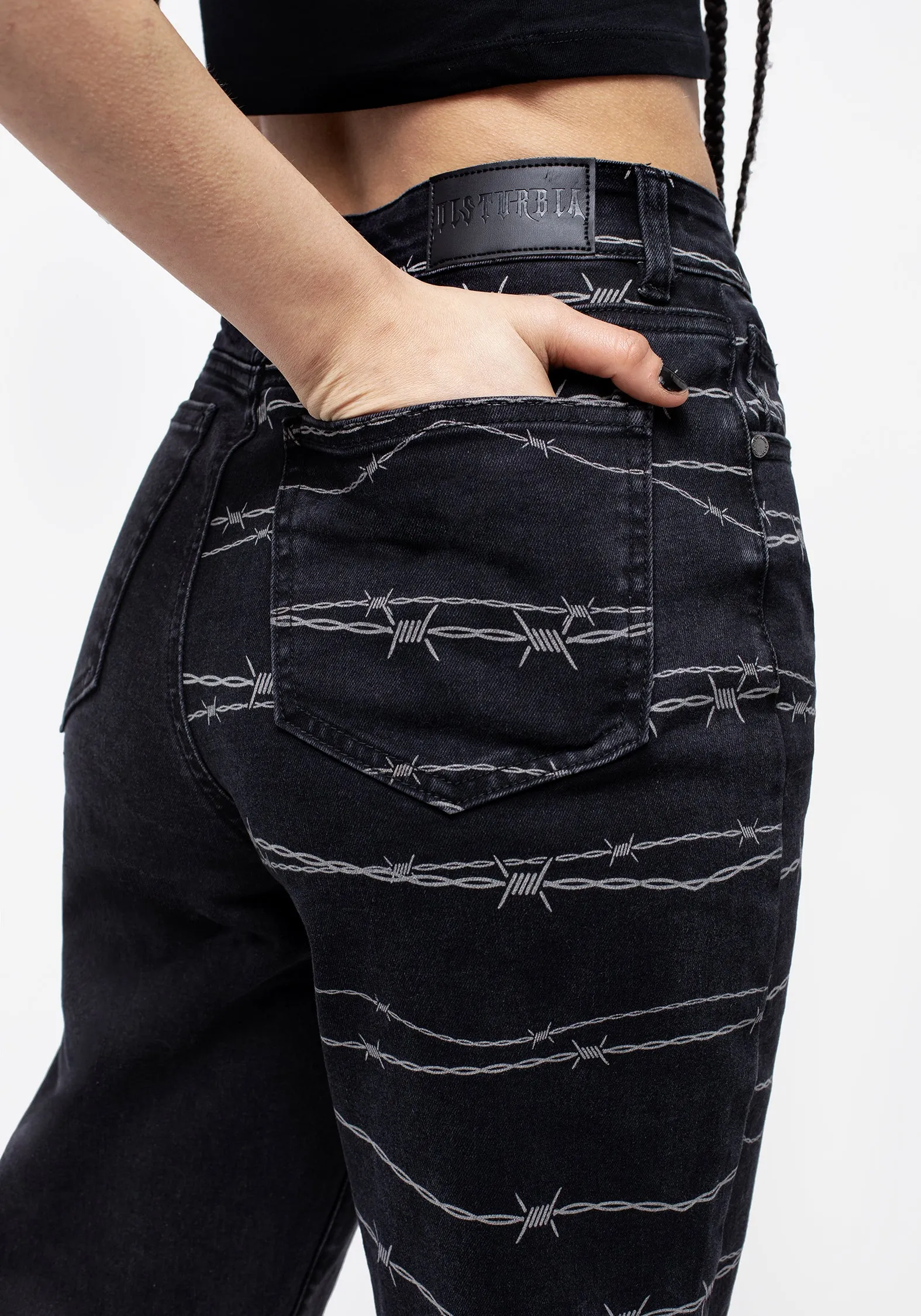 Barbed Wire Spliced Mom Jeans Daily Clothing