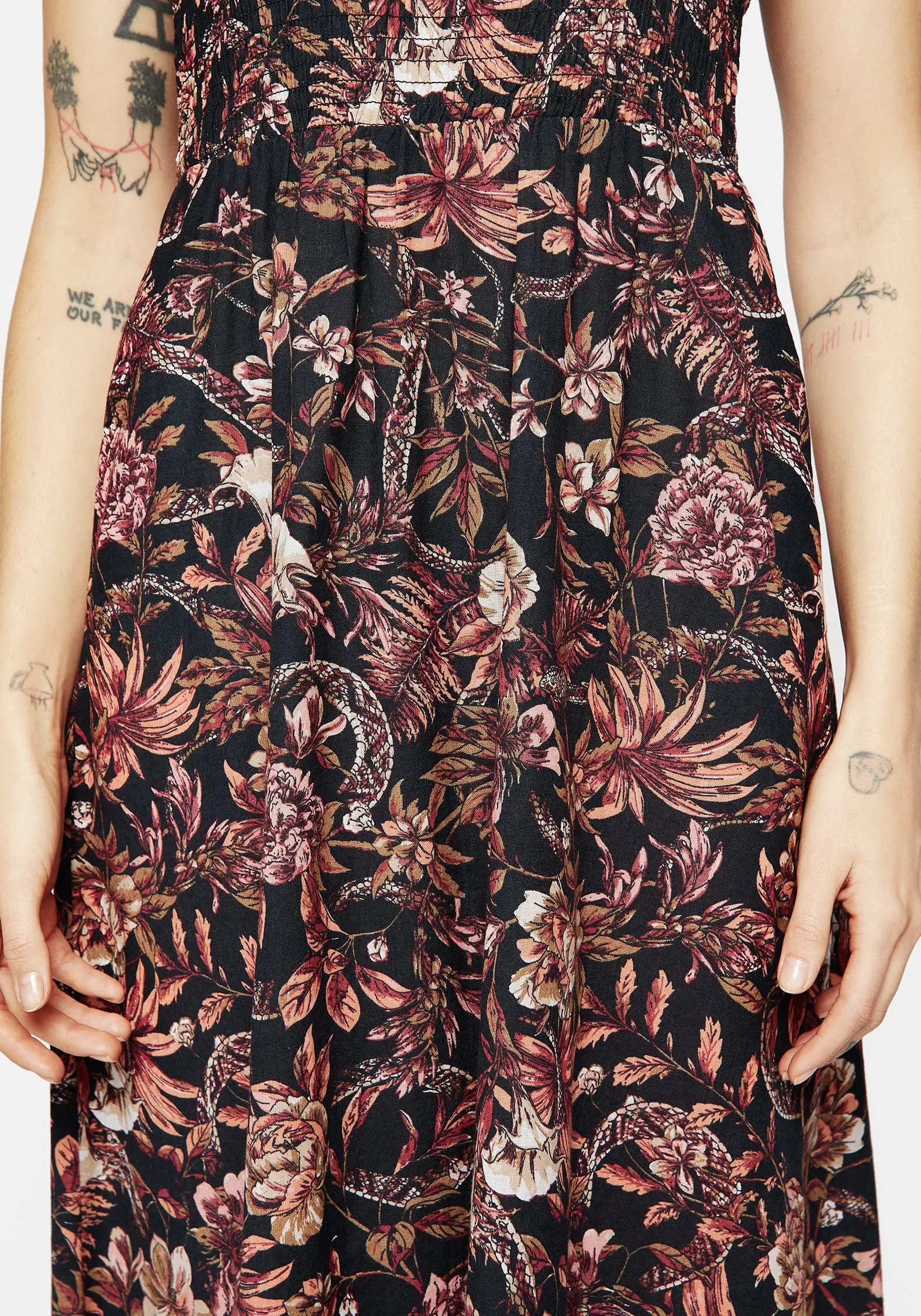 Bashe Cotton Floral Snake Print Midaxi Dress Edgy-Look Office Friendly