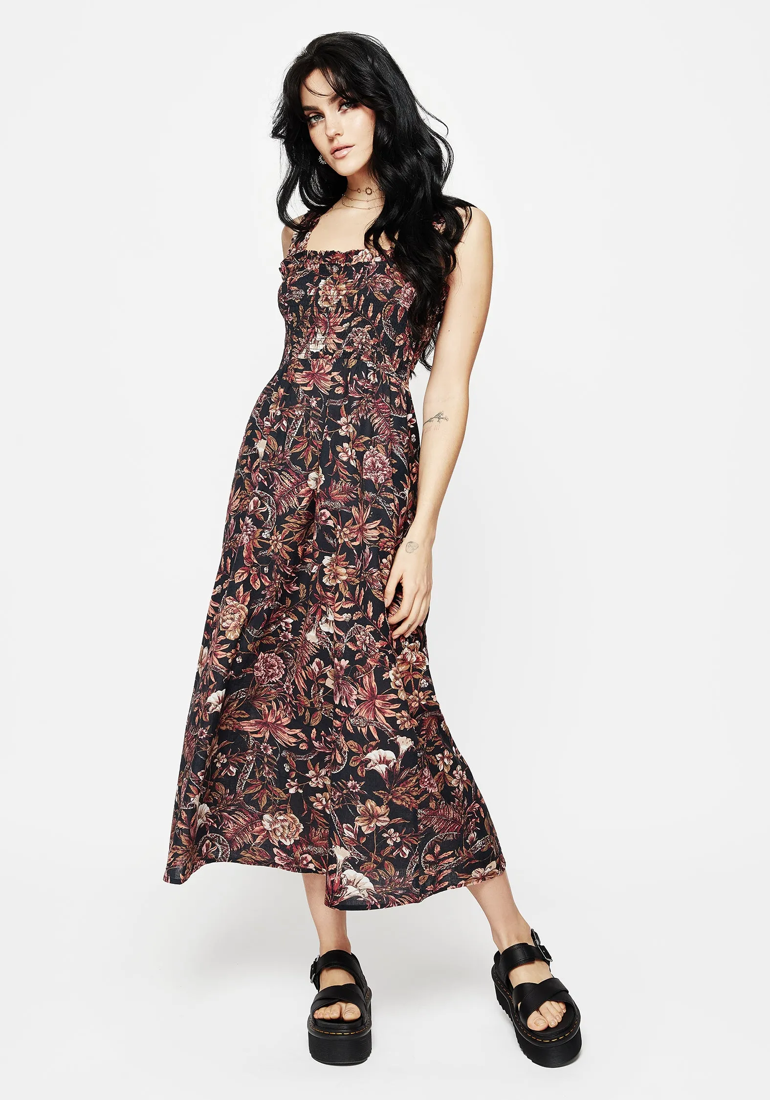 Bashe Cotton Floral Snake Print Midaxi Dress Influencer-Approved hypoallergenic