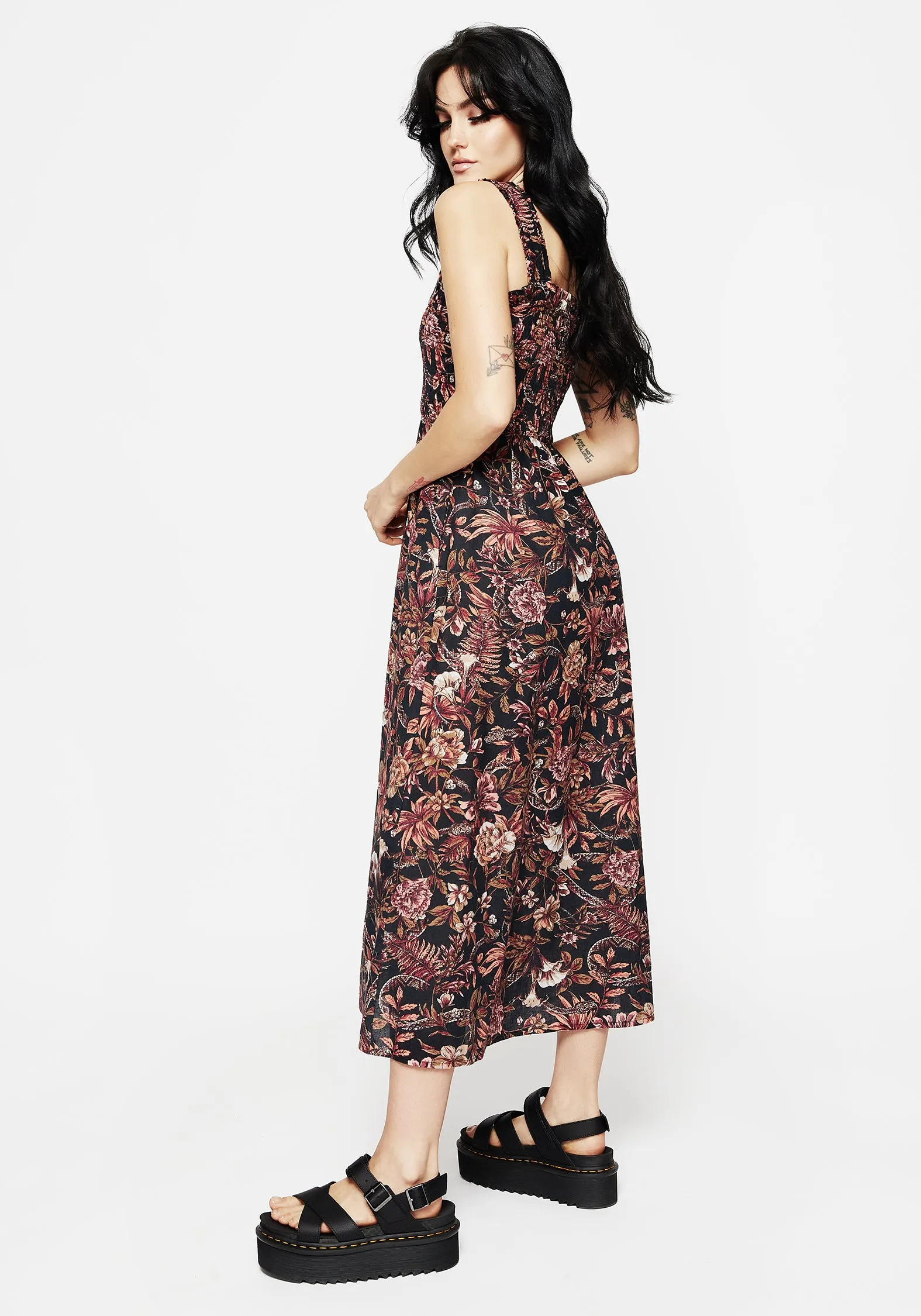 Bashe Cotton Floral Snake Print Midaxi Dress Statement Look Nordic Calm