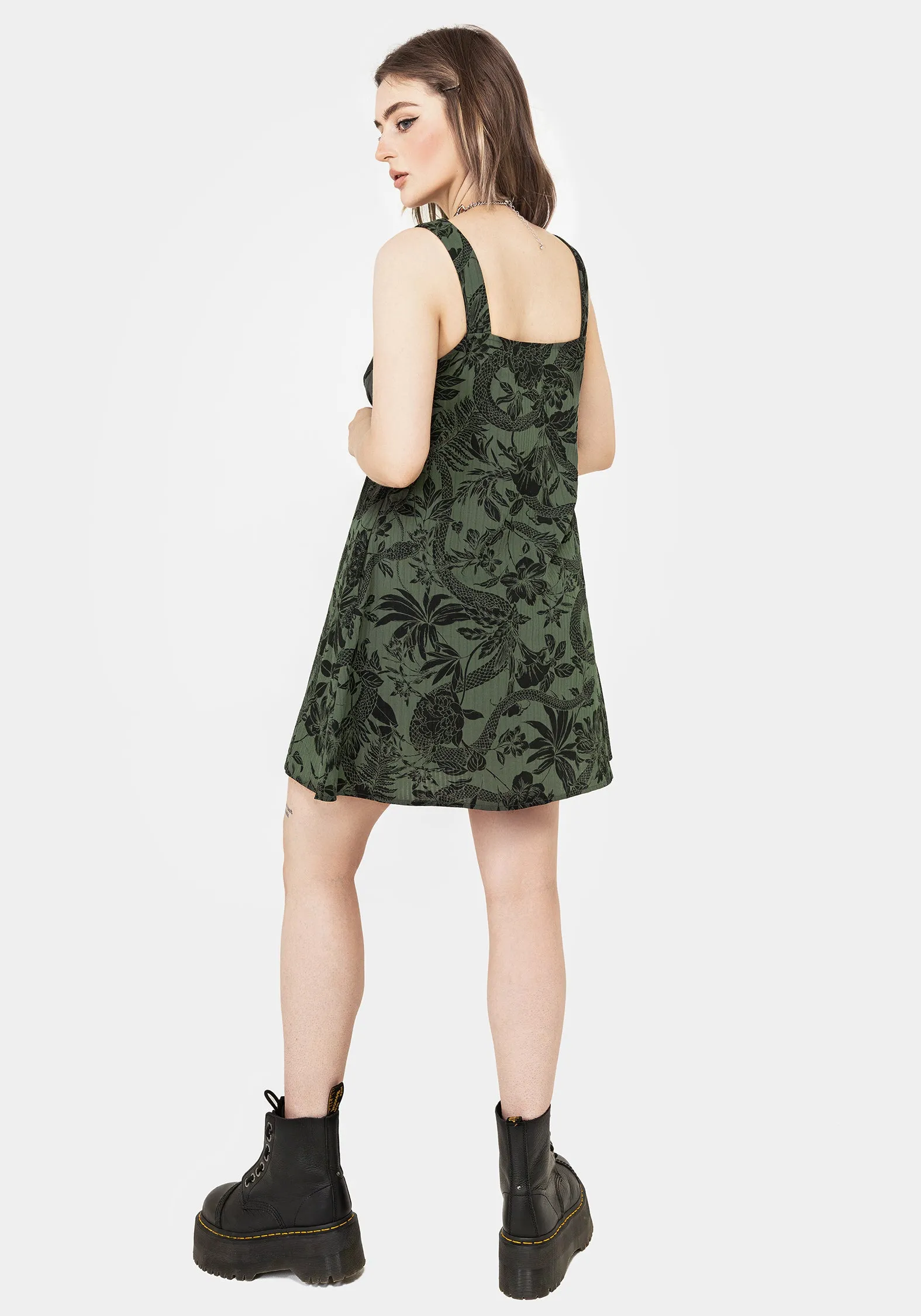 Bashe Cotton Mini Sun Dress - Green Relaxed Look