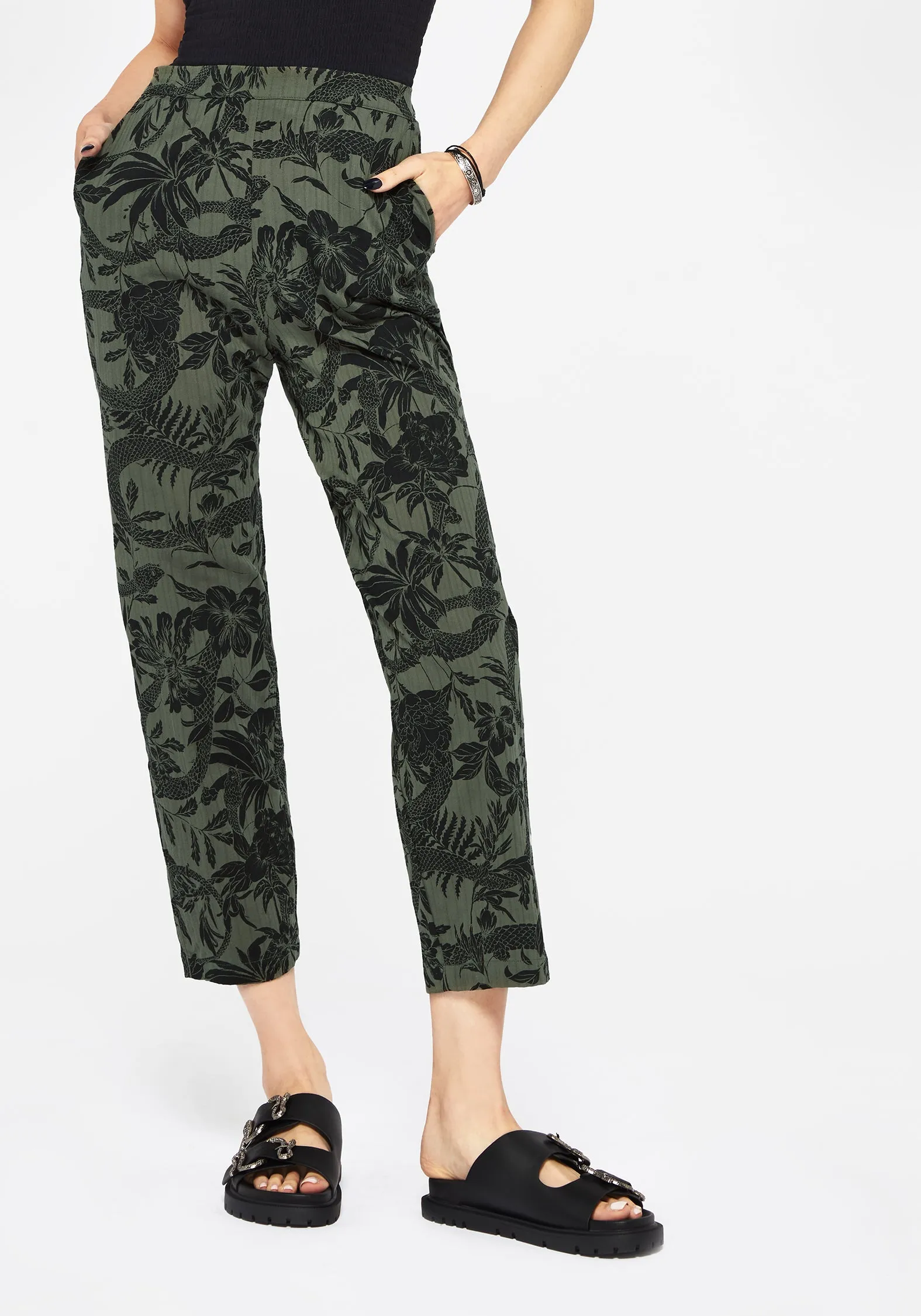 Wedding guest Bashe Cotton Soft Tapered Trousers - Green