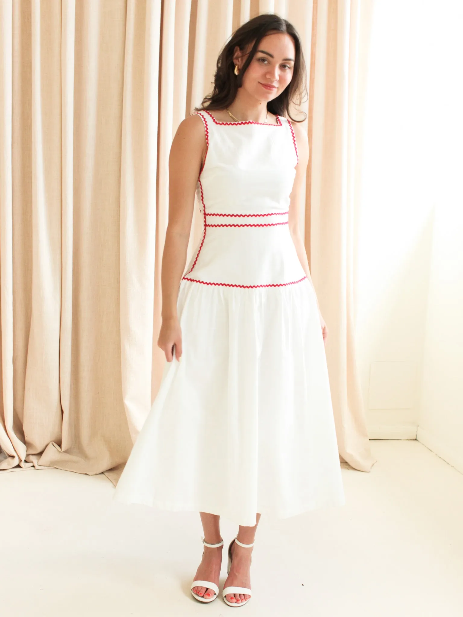 Adeline RicRac Midi Dress - Red Urban Motion