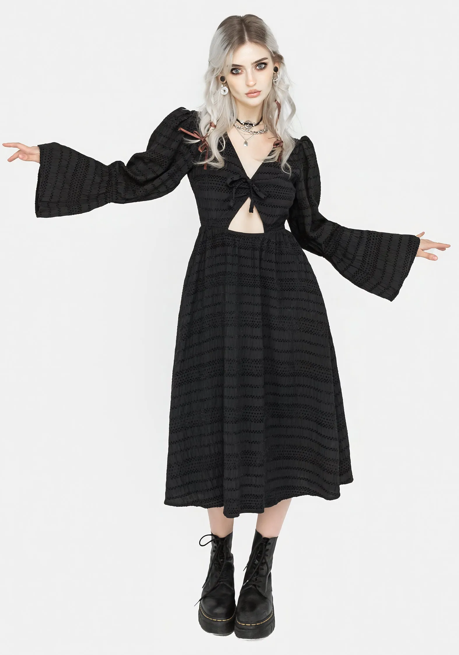 Sheer-Overlay Sophisticated Appeal Bathsheba Cutout Midi Dress