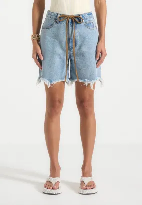 Casual Friday Classic B??au - Distressed Denim Short - Mid Blue