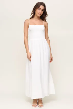 Bayside Linen Maxi Dress One-Shoulder Wide Swing