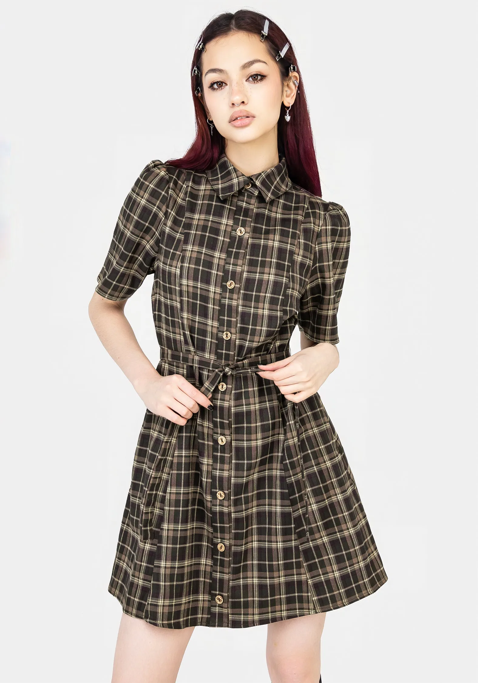 Calm Beauty Beatrice Check Mini Shirt Dress