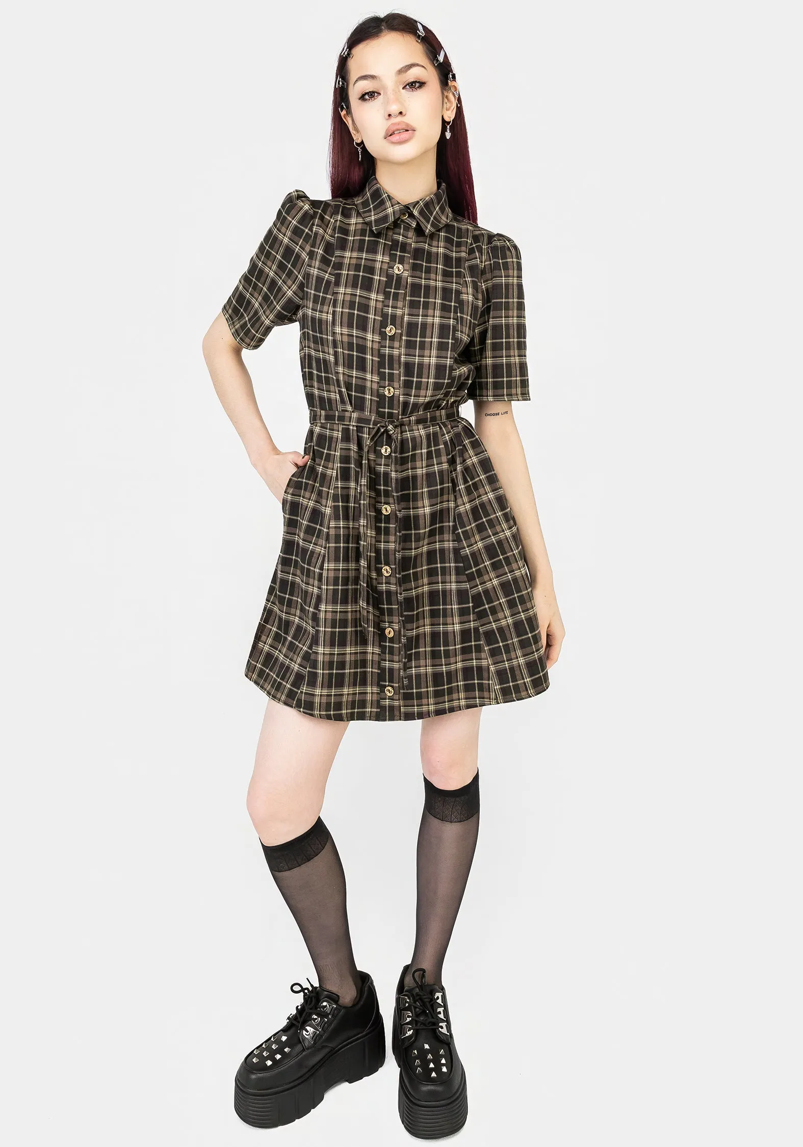 Beatrice Check Mini Shirt Dress Texture Rich Clean Lines