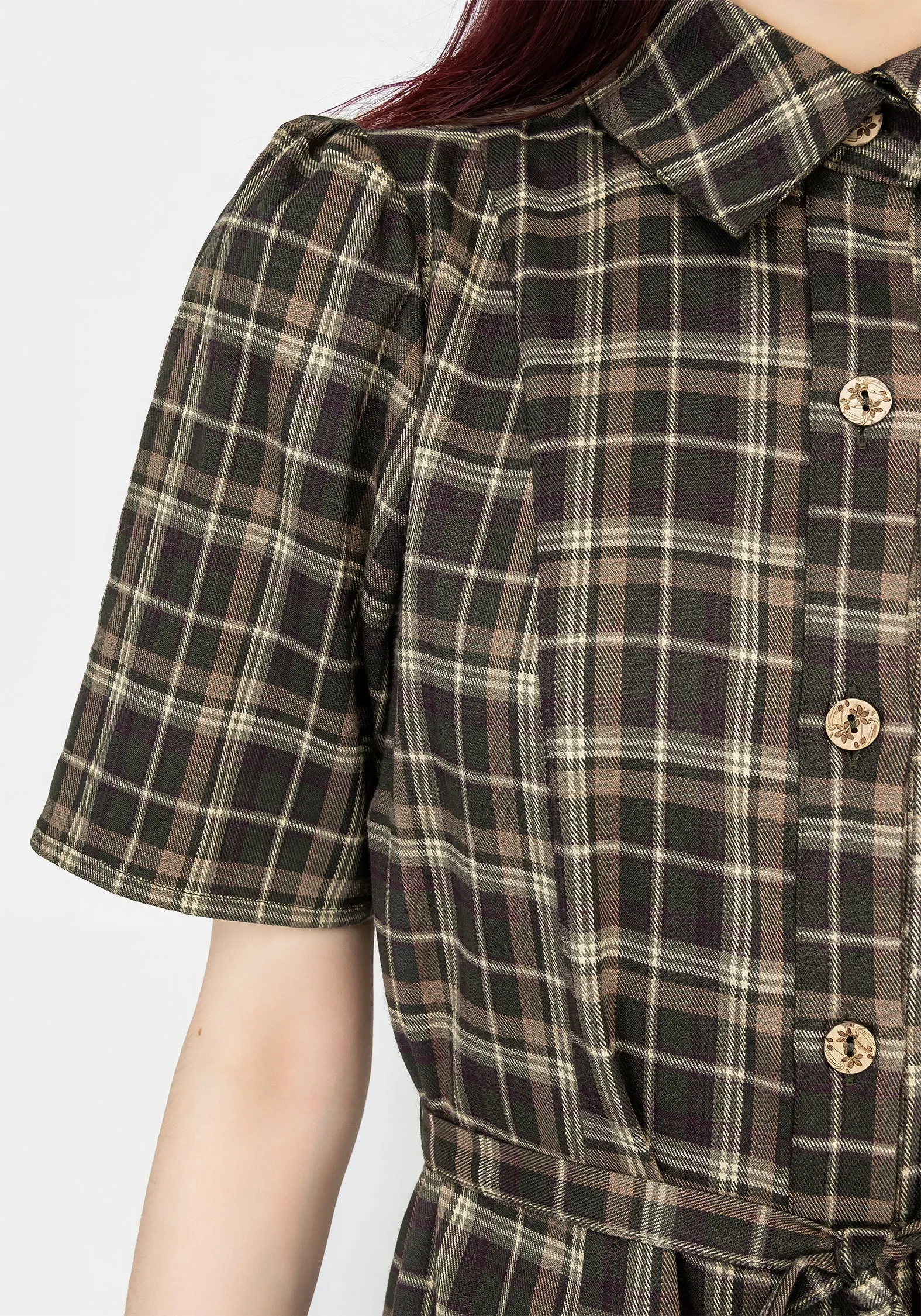 Flattering Design Wear Petal Zone Beatrice Check Mini Shirt Dress