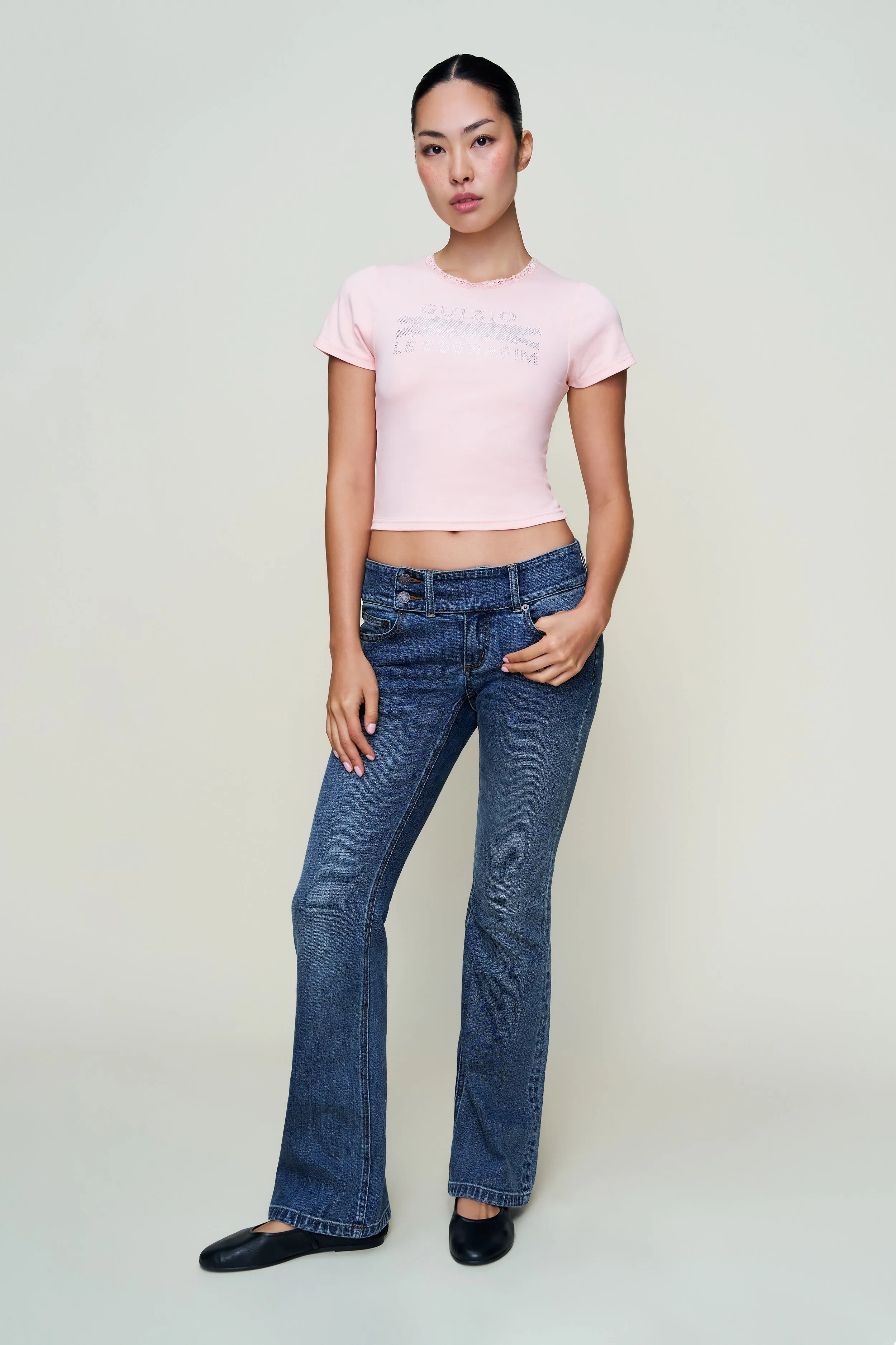 Cozy Feel Bedazzled Lace Trim Tee