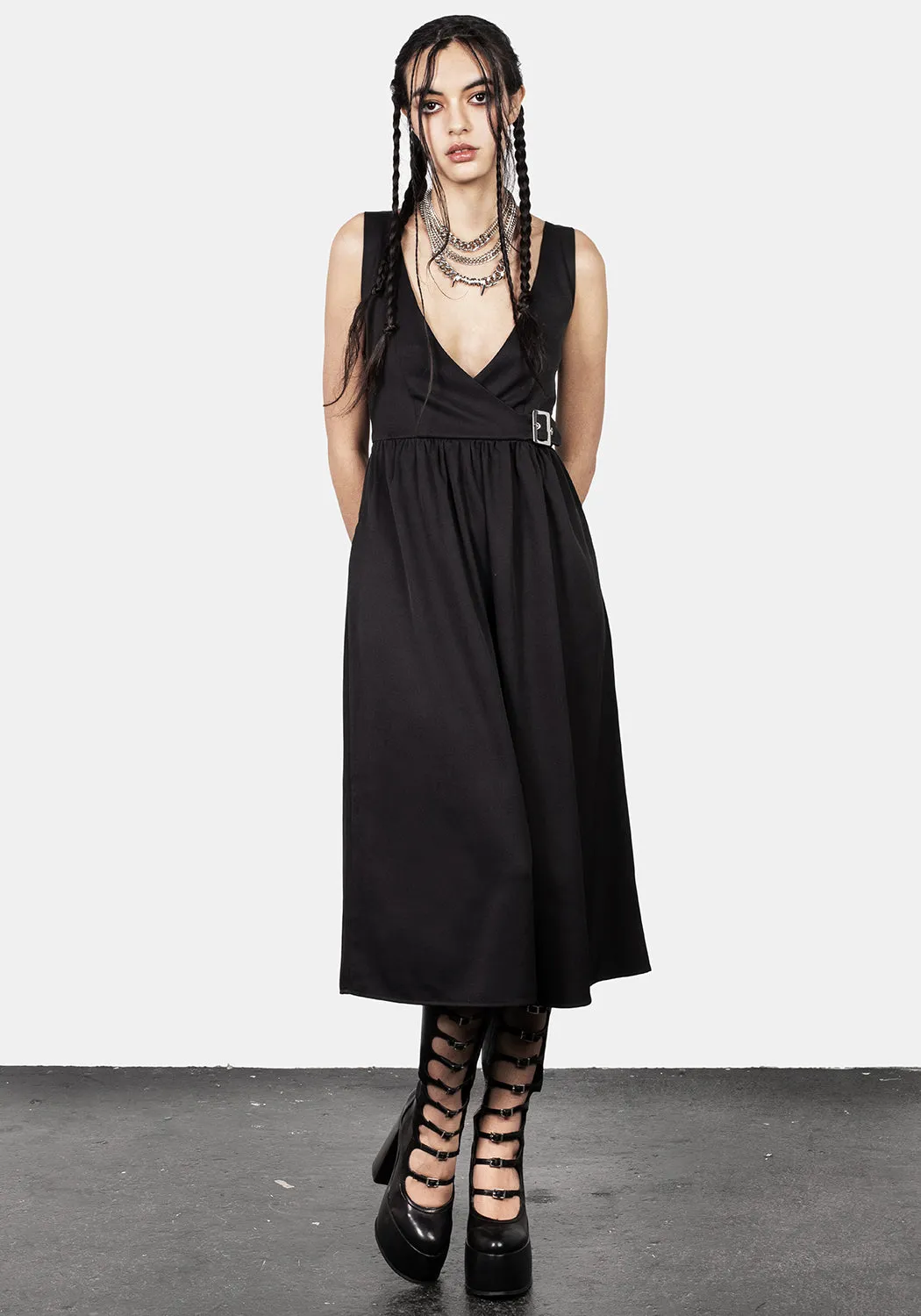 Belladonna Wrap Suspender Midi Dress Effortless weekend dress All-season garment