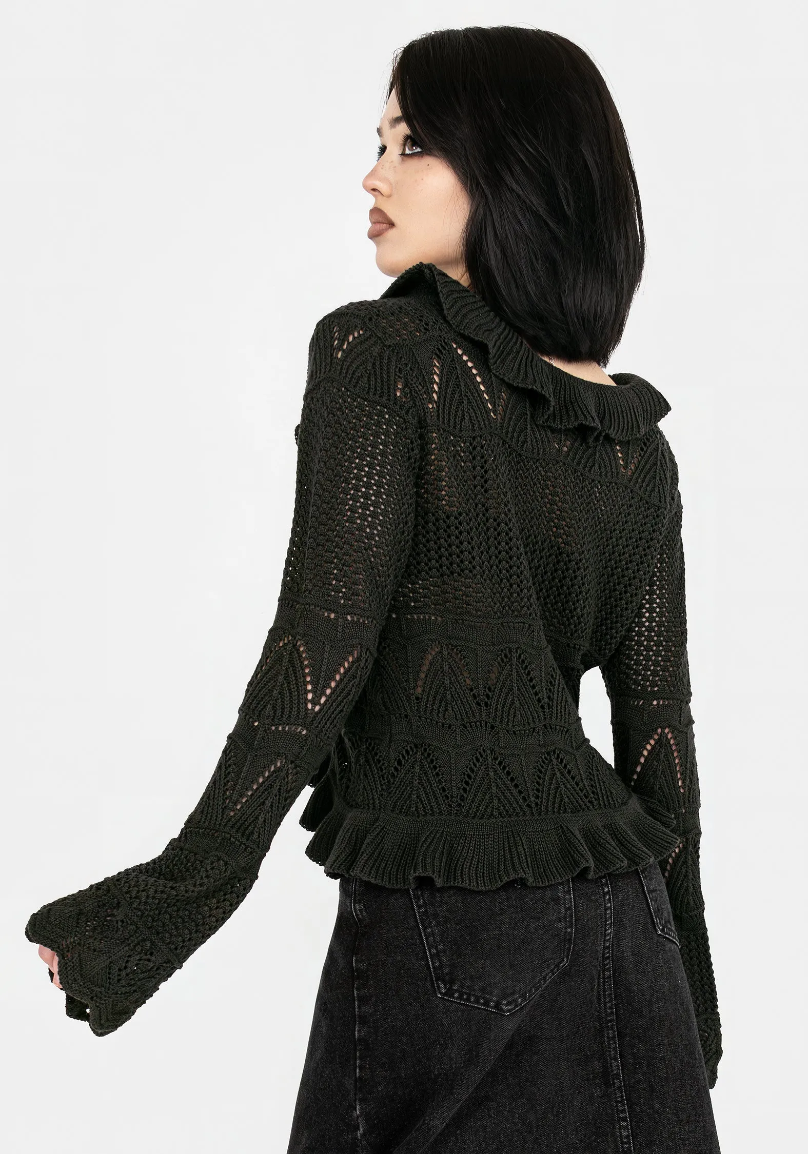 Belleville Ruffle Crop Knit Cardigan Cozy Mood