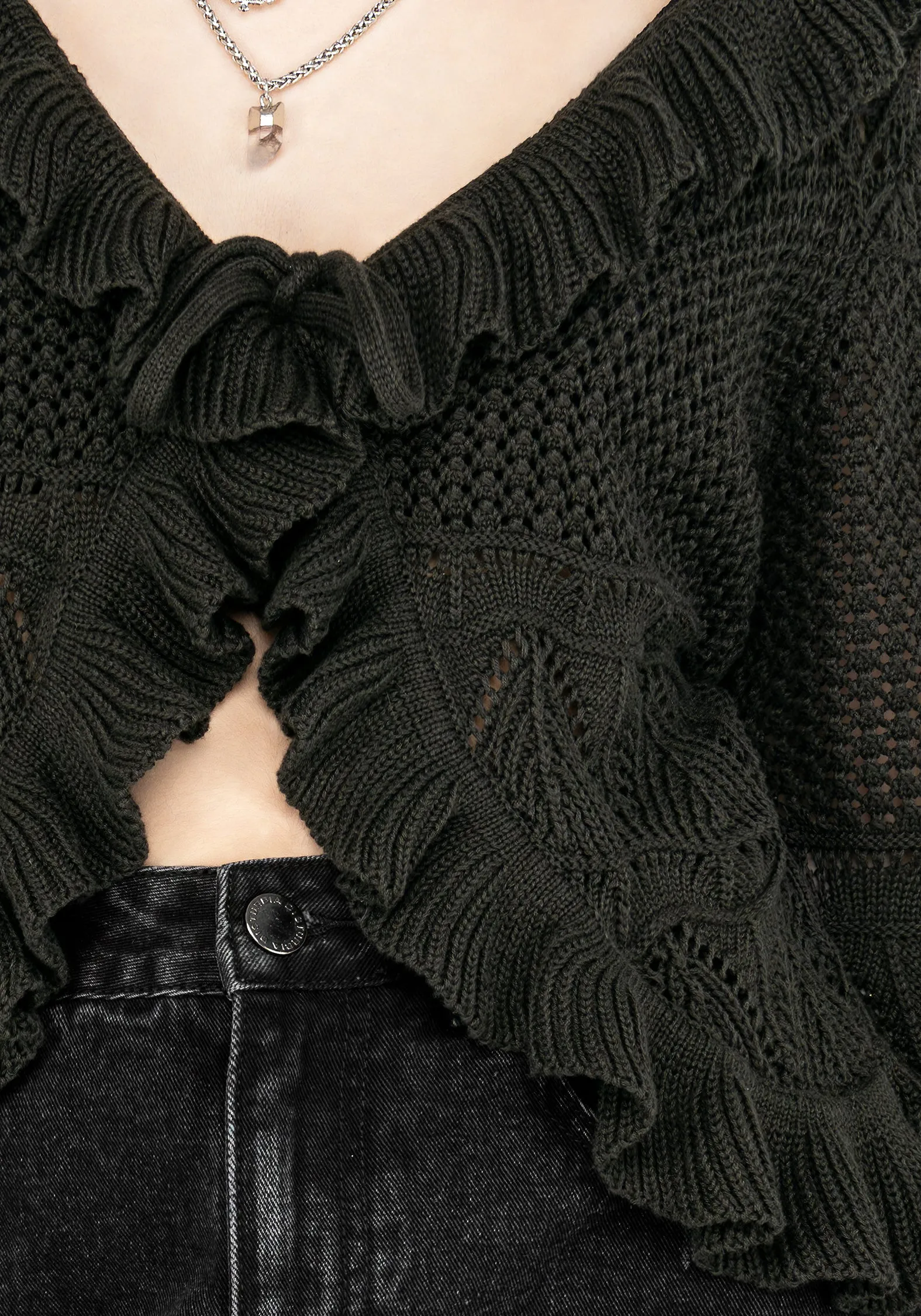 Subtle Details Belleville Ruffle Crop Knit Cardigan