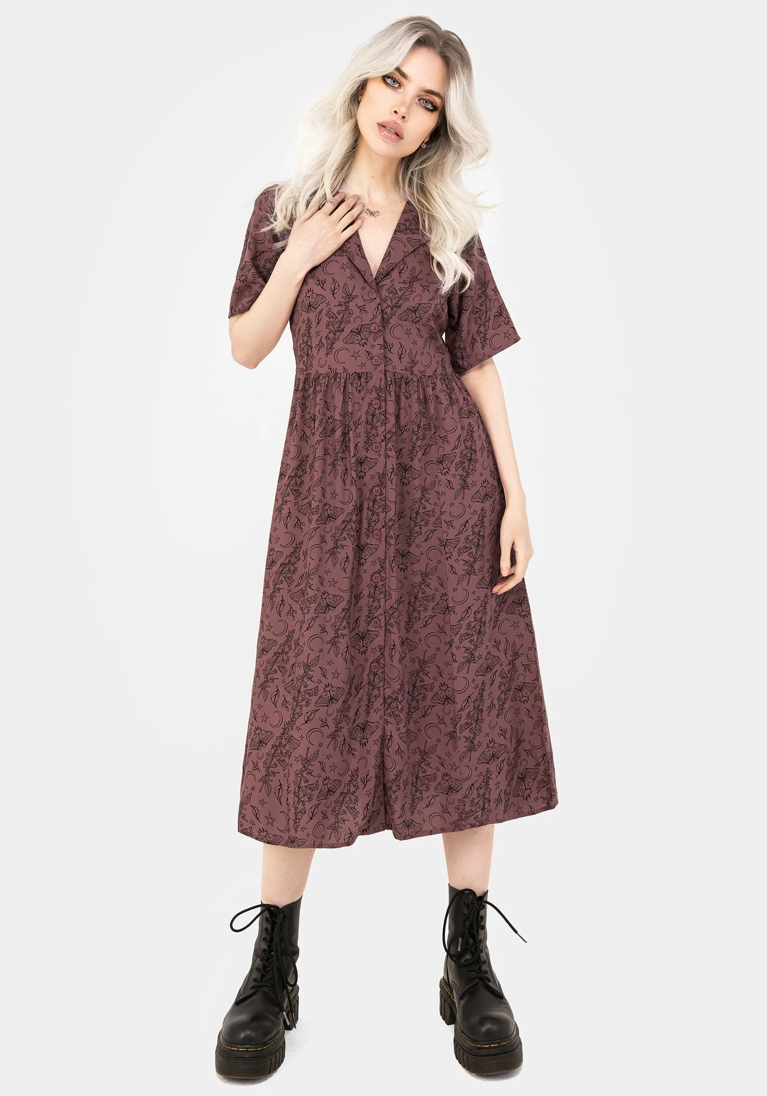 Roxana Moth Foxglove Button Down Midi Shirt Dress Chic For Work