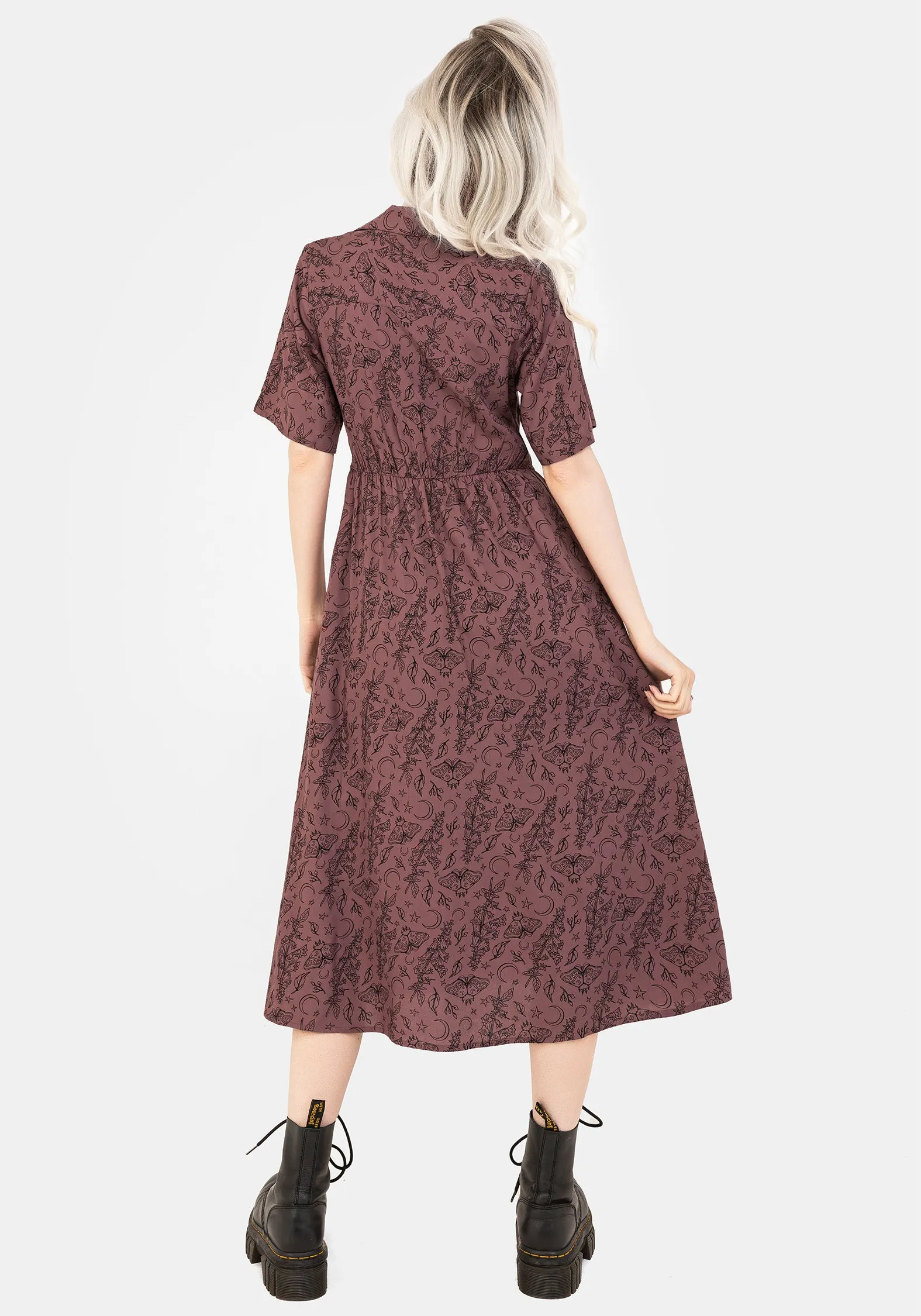 Move Easy Everyday-Use Roxana Moth Foxglove Button Down Midi Shirt Dress