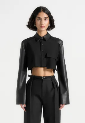 Bernadette - Leather Contrast Cropped Shirt - Black Biodegradable Options Breezy Comfort