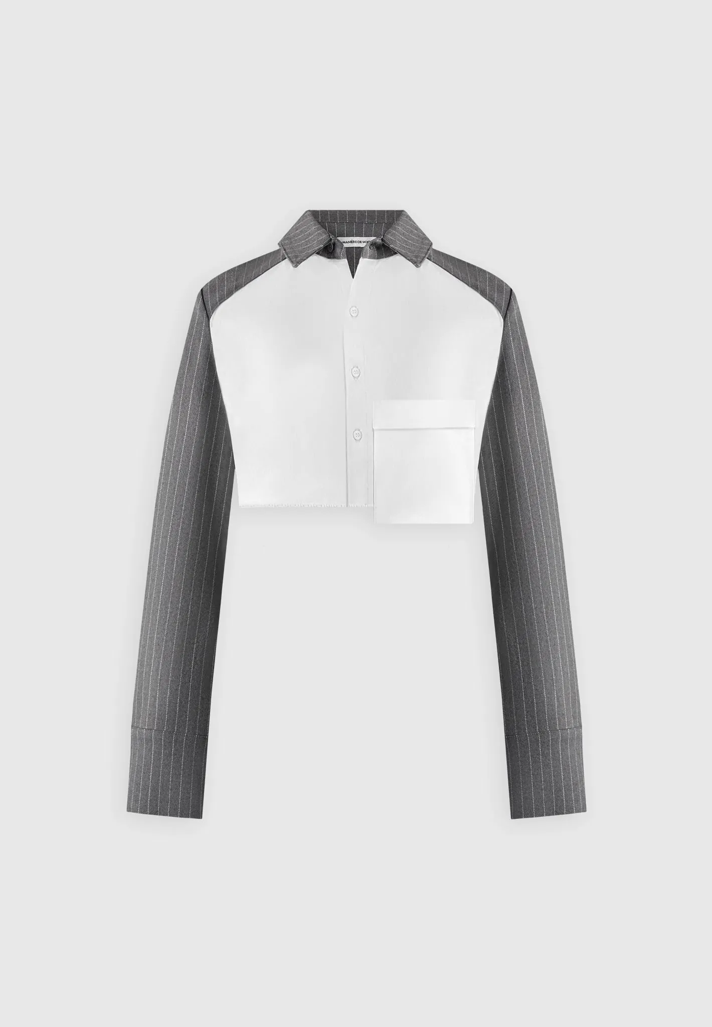 Bernadette - Pinstripe Contrast Cropped Shirt - Grey Low Environmental Impact Stylish Casual