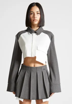 Moisture Management Technology sporty and comfortable Bernadette - Pinstripe Contrast Cropped Shirt - Grey